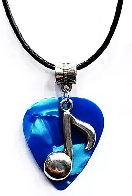 Music Note Charm On Guitar Pick Necklace Thin Black Cord - Choose Color • $10