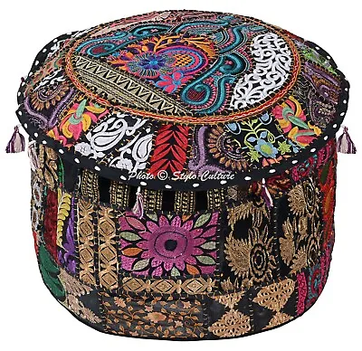 Hippie Gypsy Pouf Ottoman Vintage Patchwork Indian Stool Cover Ethnic Decor • $22.07