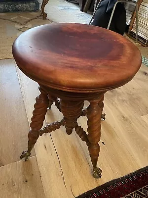 $295 • Buy Antique Piano Stool Glass Ball Claw Feet Twisted Holtzman Swivel