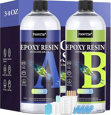 34OZ Epoxy Resin Crystal Clear Epoxy Resin Kit High-Gloss & Bubbles Free Resin • $24.13