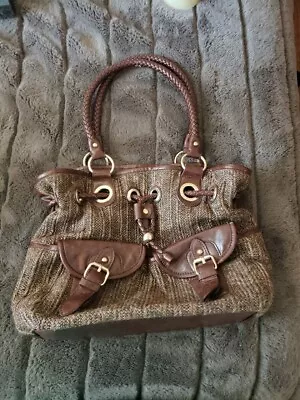 Melie Bianco Lucia Brown Woven Tweed Braided Handbag Hobo Shoulder Bag READ • $15