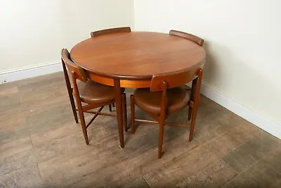 Vintage Retro G Plan Fresco Dining Table And 4 Brown Vinyl Chairs • £875