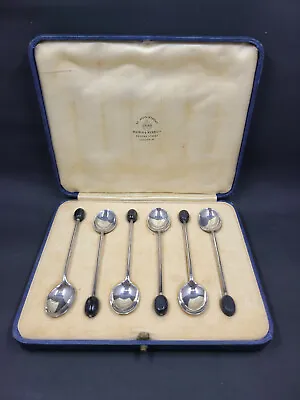 Sterling Coffee Bean Demitasse Spoons By Mappin & Webb 1929 Set Of 6 With Case • $195