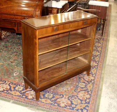 English Antique Walnut Glass Door Bookcase / Display Cabinet • $1250