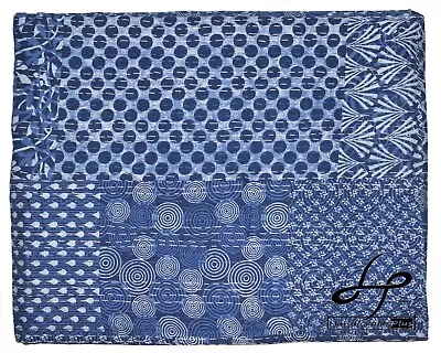 £52.56 • Buy Cotton Kantha Quilt Indian Bedsheet Blue Throw Patchwork Ralli King Size Gudari