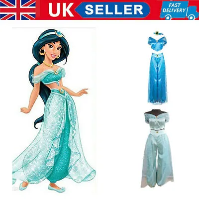 Womens Aladdin Princess Jasmine Fancy Dress Costume Halloween Cosplay Party Set • £20.99