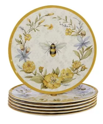 Certified International “Bee Sweet  Yellow Floral Dinner Plates Set Of 6 NEW • $29.74