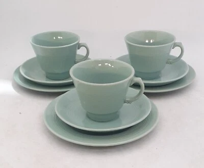 £20 • Buy 3 X Vintage Woods Ware Beryl Green Tea Trios - Cups Saucers Plates (AN_5719)