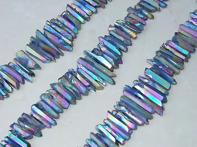 Rainbow Titanium Quartz Crystal Points Strand Raw Pendant Beads Healing  20-40mm • $21.95