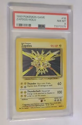 Pokémon TCG Zapdos Base Set 16/102 Holo Unlimited Holo Rare PSA 8 • $49.99