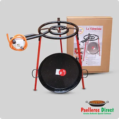 46cm Spanish Enamelled Steel Paella Pan & 40cm Gas Burner Kit / Set - Square Leg • £109.99