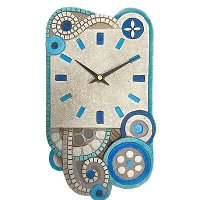 Cartapietra Wall Clock Bas Relief Paper Stone Blue Mosaic Nautical Beach Italy • $99