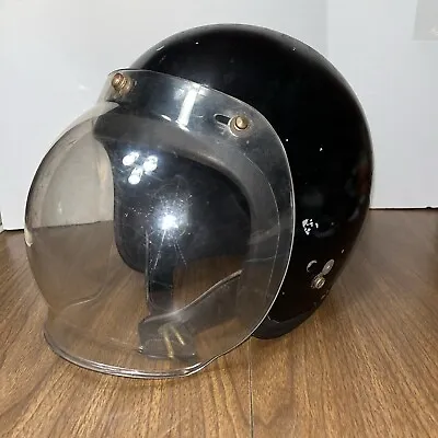 Vintage 1970s Bell Super Magnum Black Motorcycle Helmet Size 7 W/Bubble Shield • $256.50