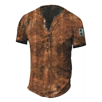 $21.84 • Buy Mens Summer Henley Casual Tee Tops Short Sleeve V Neck Holiday Pullover T Shirt