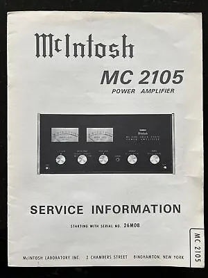 McIntosh MC2105 Power Amplifier Amp Service Information Manual Original Genuine • $25