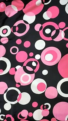 Pink And White Dots And Circles  Black 2yds X 58  Polyester Matte Jersey • $19.99