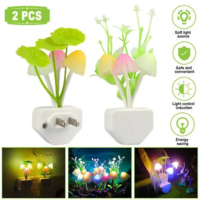 £5.70 • Buy 2X Plug-in Colorful Sensor LED Mushroom Night Light Wall Bedside Lamp Home Decor