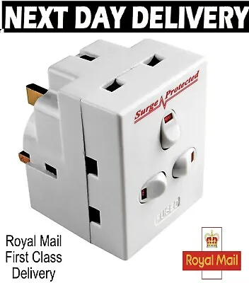 £7.49 • Buy 3 Way Triple Mains Switched Adapter 13A Plug Neon Block Socket Splitter Surged 