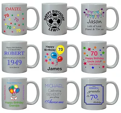 PERSONALISED MENS 70th BIRTHDAY GIFT MUG AGE 70 NAME DAD UNCLE HUSBAND GRANDAD • £10.95