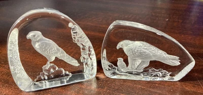 $23.99 • Buy Two 1993 Wedgewood Crystal Glass Paperweight Eagle & Falcon Bird Danbury Mint