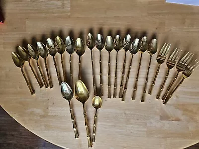 23 Towle Supreme Japan Stainless Bamboo Spoons And Forks Gold Electroplated • $25