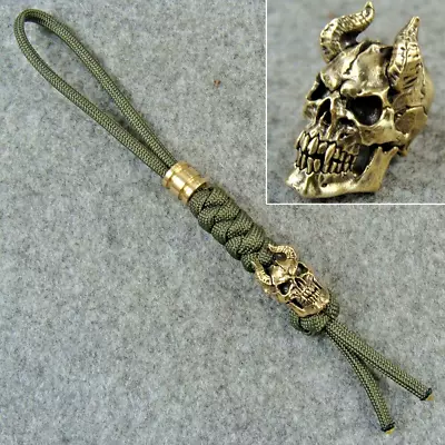 Handmade Paracord Knife Lanyard With Brass Skull Bead / Keychains Pendant • $13.99