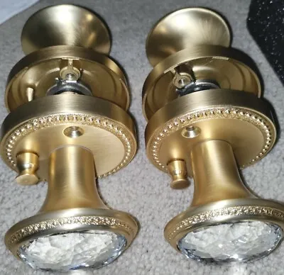 (2) Crystal Door Knobs Sets Lock Gold Interior Privacy Brass ABSOLUTELY STUNNING • $49