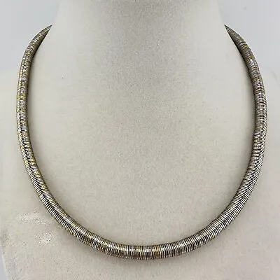 16.5” Two Tone Gold Tone Silver Tone Thin Disc Beaded Magnetic Clasp Necklace • $10