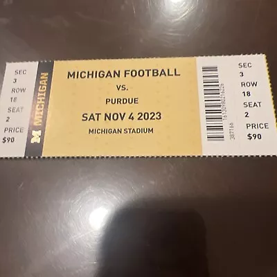 1 Unused Michigan Wolverines VS  Purdue Ticket Stub Nov 4 2023 • $5.49