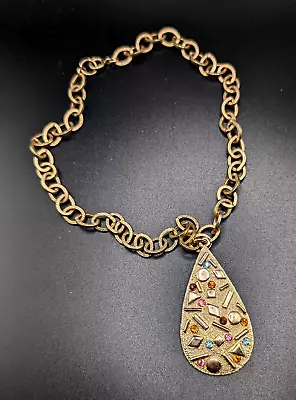 Vintage SARAH COVENTRY 1950's Sultana Gold Tone Rhinestone Teardrop Necklace • $18.99