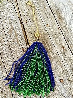 Vintage Glass Beaded Tassel Blue Green Decor • $15