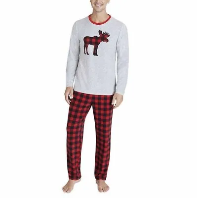 Eddie Bauer Red/Black/Gray Mens Pajama Sleep Set XXL Plaid Pants Christmas Moose • $15.99