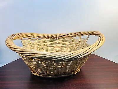 Natural Wicker Laundry Basket Woven Oval Twisted Handles Large 23  X 17   VTG • $39.46