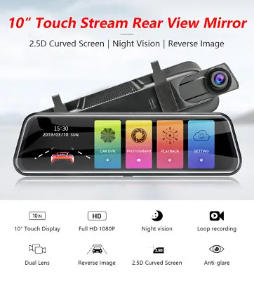 10  DVR Dual Lens Car 1080P Rear View Mirror Video Dash Camera Touch 2.5D Screen • $79.04