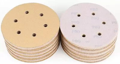 50PCS 6 In 6-Hole Gold Film Sanding Discs Hook Loop Sandpaper Orbital Sander • $23.99