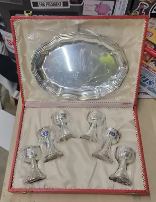 Vintage / Antique Mini Goblet & Tray Cordial Set Made W Germany Silver Plate ? • £24.08