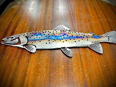 Rainbow Trout Colored Metal Sign Flame Painted Musky Sign Metal Wall Art • $59