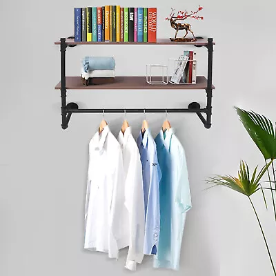 Single Rod Hanging Garment Hanger + Shelf  Vintage Iron Pipe Clothes Rack NEW • $19