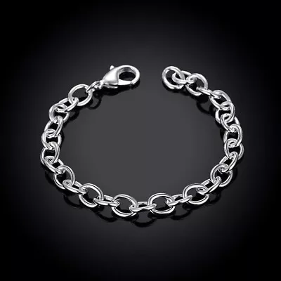 925 Sterling Silver Bracelet Chain Link Chunky Charm 8  Free Gift Bag UK • £4.38