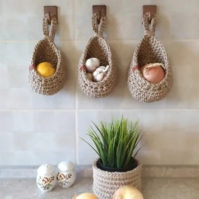 £9.99 • Buy Hammock Fruit Vegetable Woven Rope Basket Kitchen Wall Hanging Storage Decor