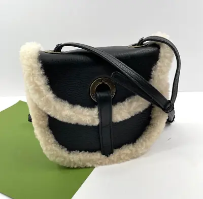 NWT UGG Leather Crossbody Heritage Black With Natural Autralian Sheep Fur Trim  • $118.95