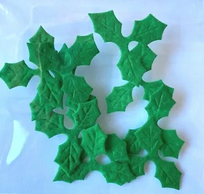 10 Felt Christmas Green Holly Leaves Crafts 35mm Stick Cards Sew Appliqué  • £1.75