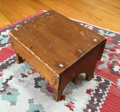 AAFA Unusual Antique Maine Carved Accented Mixed Wood Foot Stool • $300