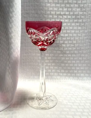 Val St Lambert Wine Glass Cranberry Pink Cut To Clear Crystal Bohemian • $69