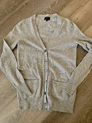J CREW Women Italian Cashmere Boyfriend Long Cardigan Sweater V-neck Pocket Gray • $98