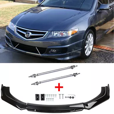 Glossy Black Car Front Bumper Lip Spoile + Strut Rods For Acura TSX 04-08 I CL9 • $95.19