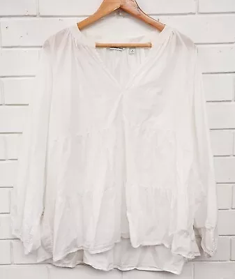 Women's Country Road White Long Sleeve V-neck Blouse Top 100% Cotton Size 16 • $29.95