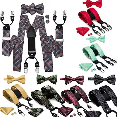 Purple Green Blue Mens Silk Suspenders Adjustable Braces For Trousers Wedding • $20.99