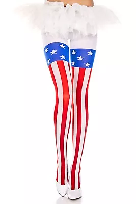 Music Legs Red White Blue American Flag USA Pantyhose Tights • $15.99