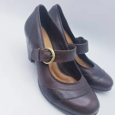 Nurture Holle 6.5M Brown Leather Shoes Mary Jane Heels Cap Toe Cushioned Comfort • $24.99